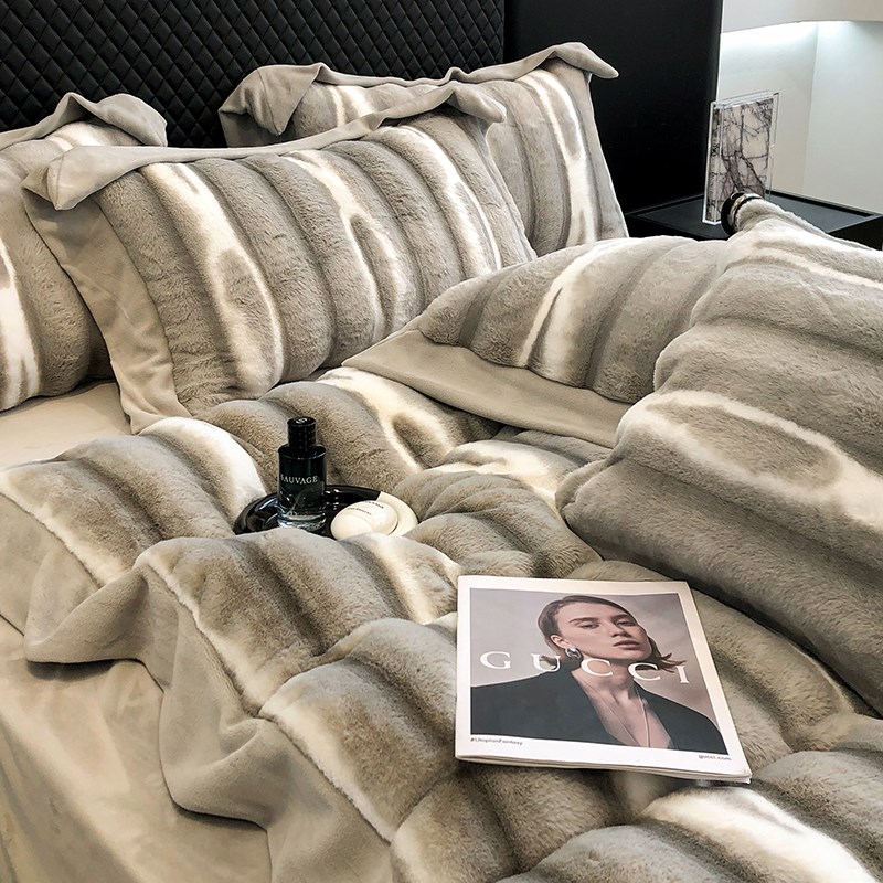 速发高端新款莱四牛奶绒暖件套 加厚珊瑚绒法保绒皮草绒加绒床品