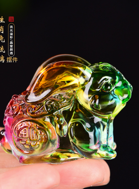速发琉璃水晶摆件生肖小兔子品艺居创意家品饰工客厅车载生日礼物