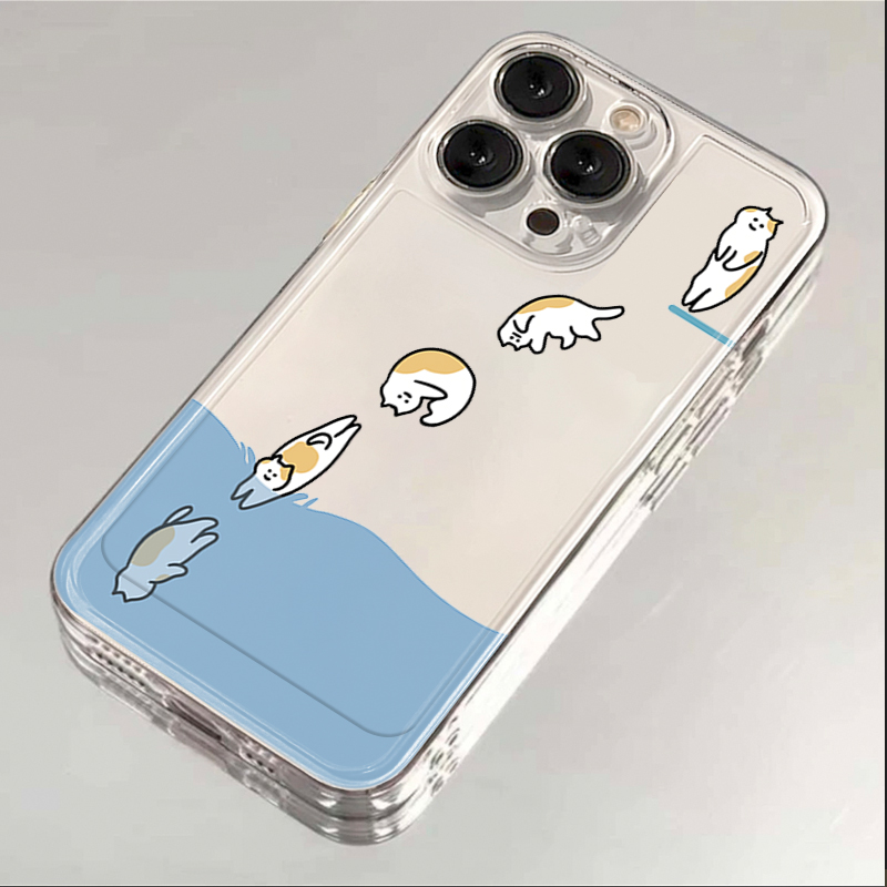 跳水猫咪适用苹果15promax手机壳iphone14plus透明13pro硅胶12mini卡通11可爱华为vivo荣耀oppo小米红米note