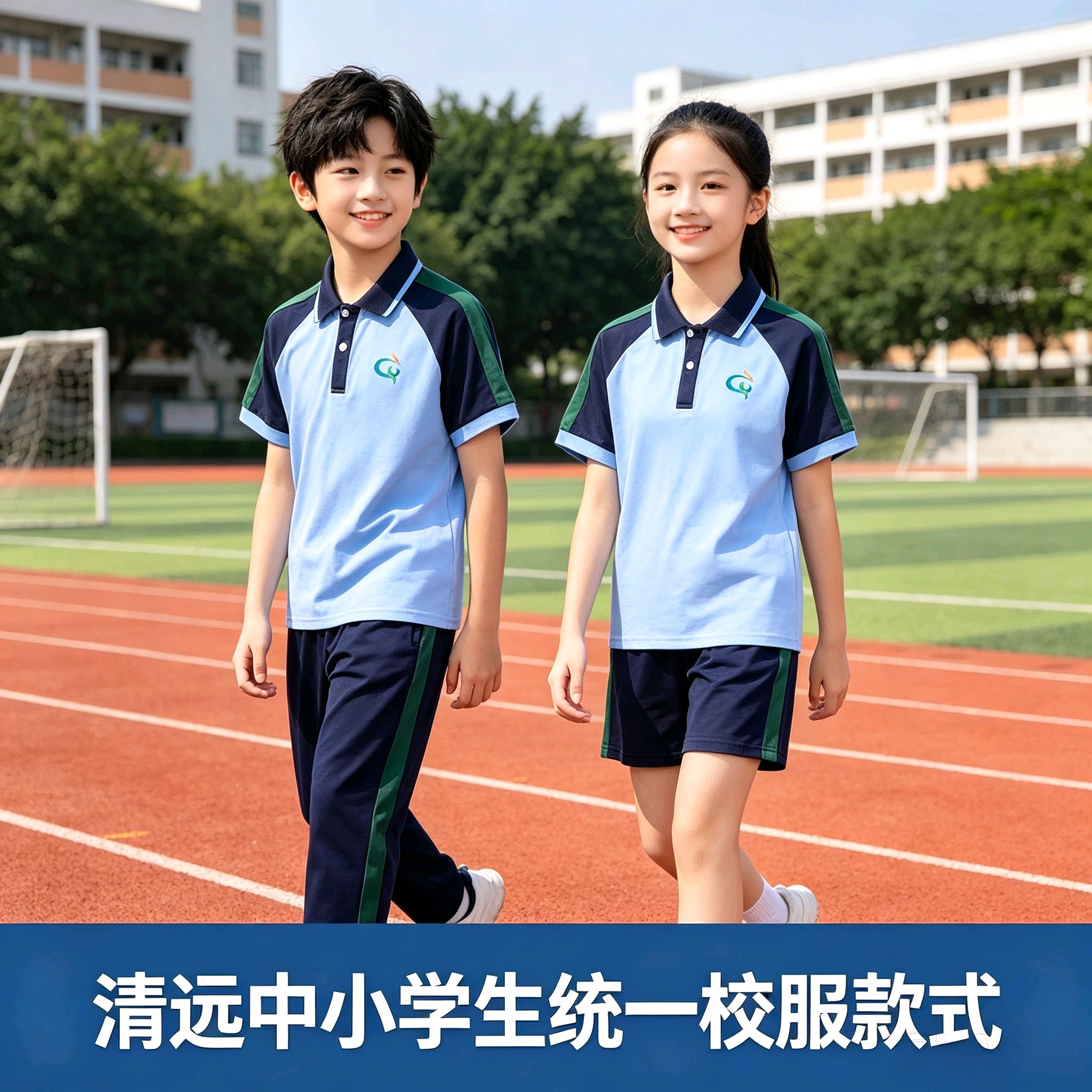 清远市统一夏季中小学生校服套装图片