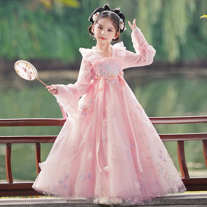 中秋节女童汉服秋装2025新款儿童超仙古装秋季女孩唐装古风连衣裙