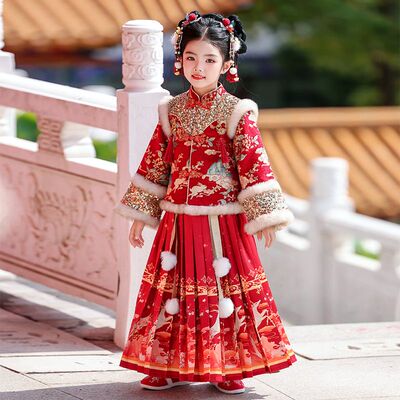 女童汉服拜服年儿童新款中国风新年唐装夹棉加厚马面套装过年冬季