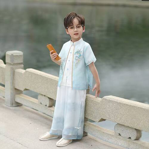 新款2025汉服男童夏季儿童套装中国古风两件中式唐装幼儿园汉服男