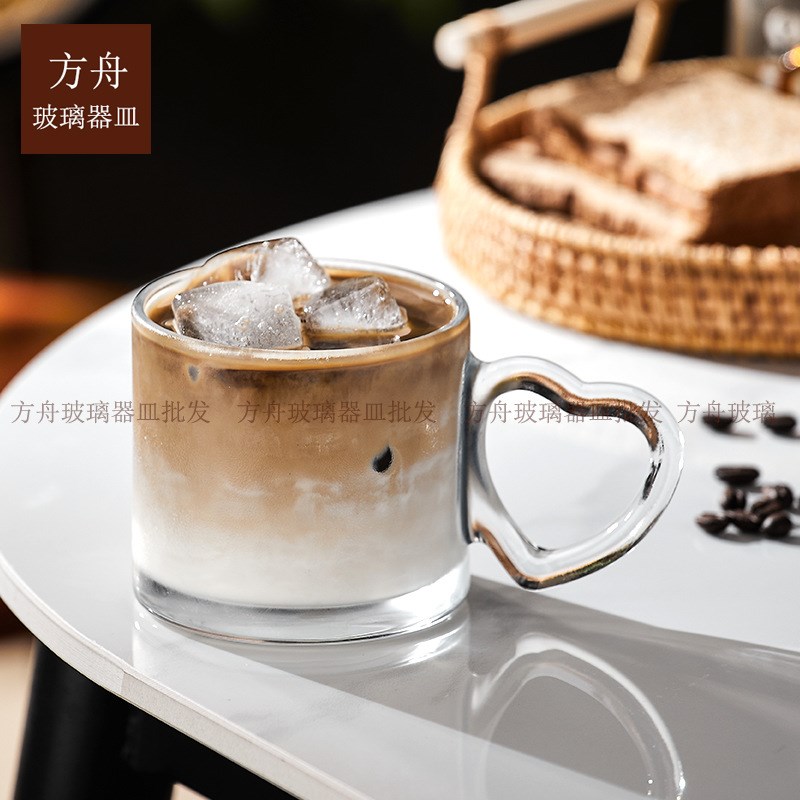 简约高颜值爱心款带把咖啡杯冷萃拿铁冰美式玻璃杯家用水杯果汁杯