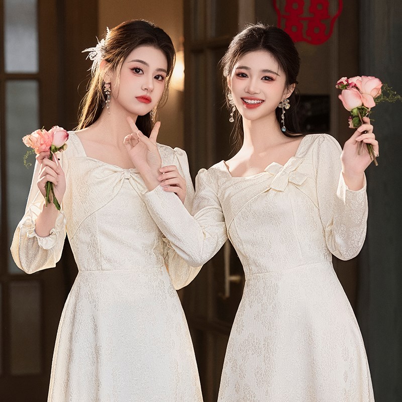 伴娘服2025新款秋冬季高级感年会主持晚礼服女平时可穿绝美姐妹裙