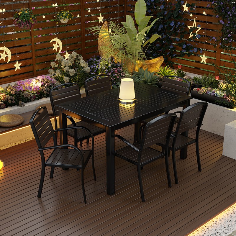 户外桌椅塑木庭院防水休闲茶桌椅组合露天阳台休闲区布置室外桌椅