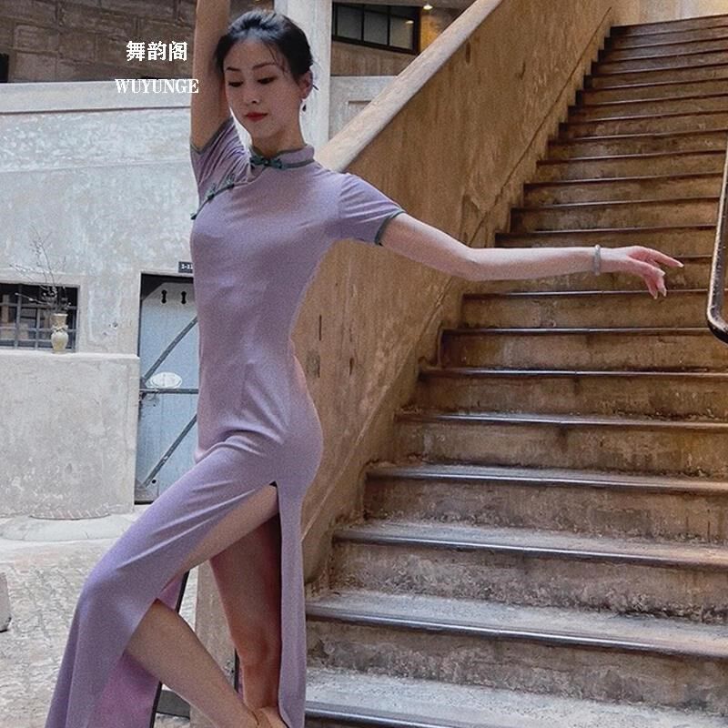 舞韵阁中国古典舞蹈跳舞专用弹力旗袍身韵练功表演出服显瘦旗袍女