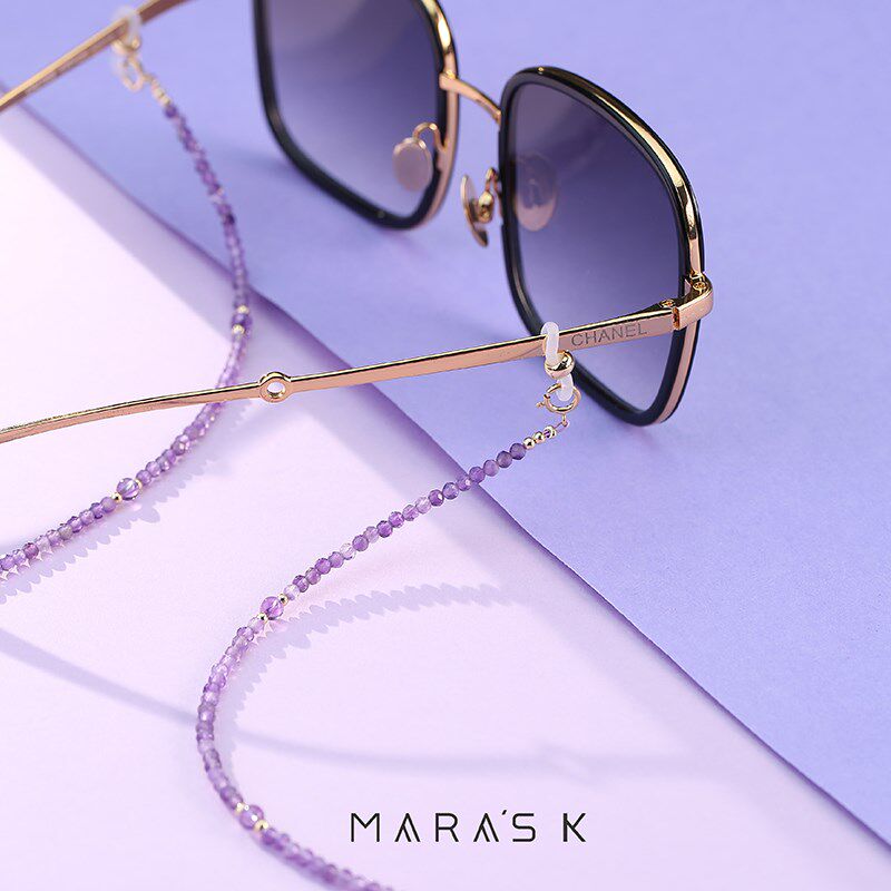轻奢天然紫水晶眼镜链项链 时尚复古墨镜挂链耳机防丢链多功能链