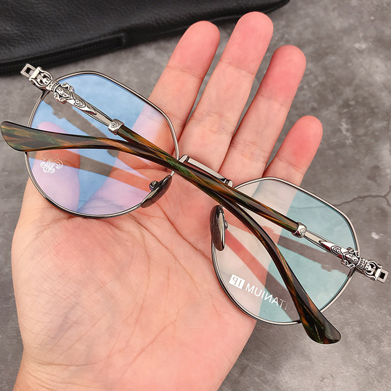 简丹剋萝心潮百搭眼镜框架男女纯钛超轻多边形近视防蓝光眼镜