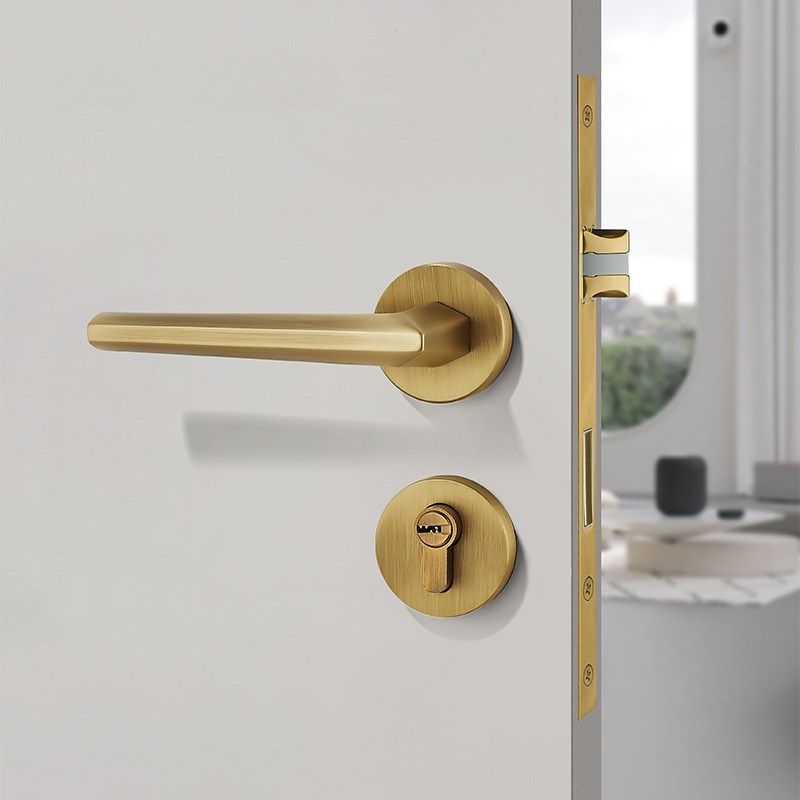 全铜哑光黑灰色室内轻奢分体简约卧室静音房门美式把手木门锁配件