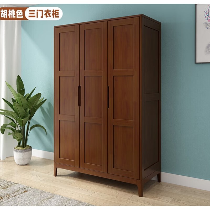 实木衣柜卧室家具北欧二门三四门家用公寓组装大衣橱平开储物柜子