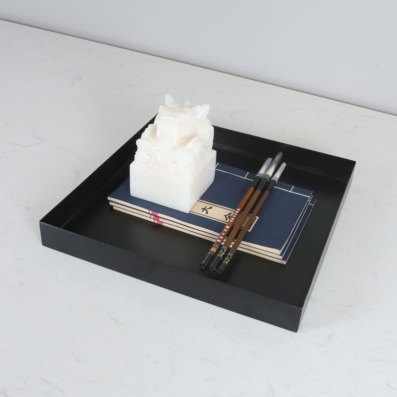 新中式铁艺黑色托盘摆件茶盘茶几茶室家居客厅收纳样板房软装饰品