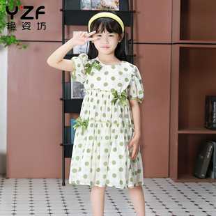 2023新款小清新雪纺公主裙印花洋气儿童蛋糕裙夏季女童短袖连衣裙