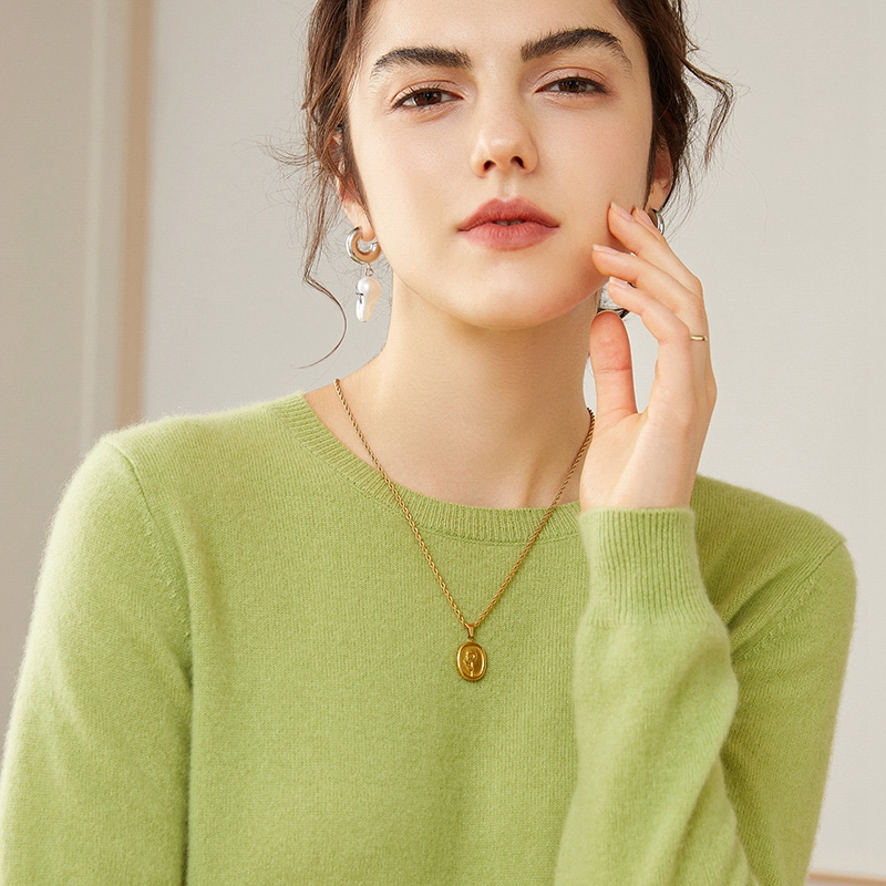 秋季圆领羊绒衫女100纯喀什米尔羊毛套头短款针织长袖薄款简约打