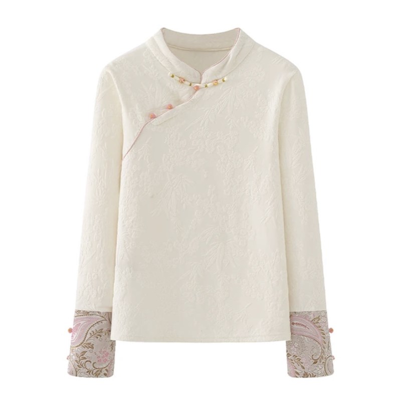 春季新款国风半高领打底衫U洋气套头新中式刺绣内搭女款上衣