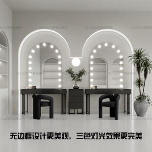 高级影楼专业带灯化妆台奶油风婚纱店美容院彩妆工作室专用梳妆台
