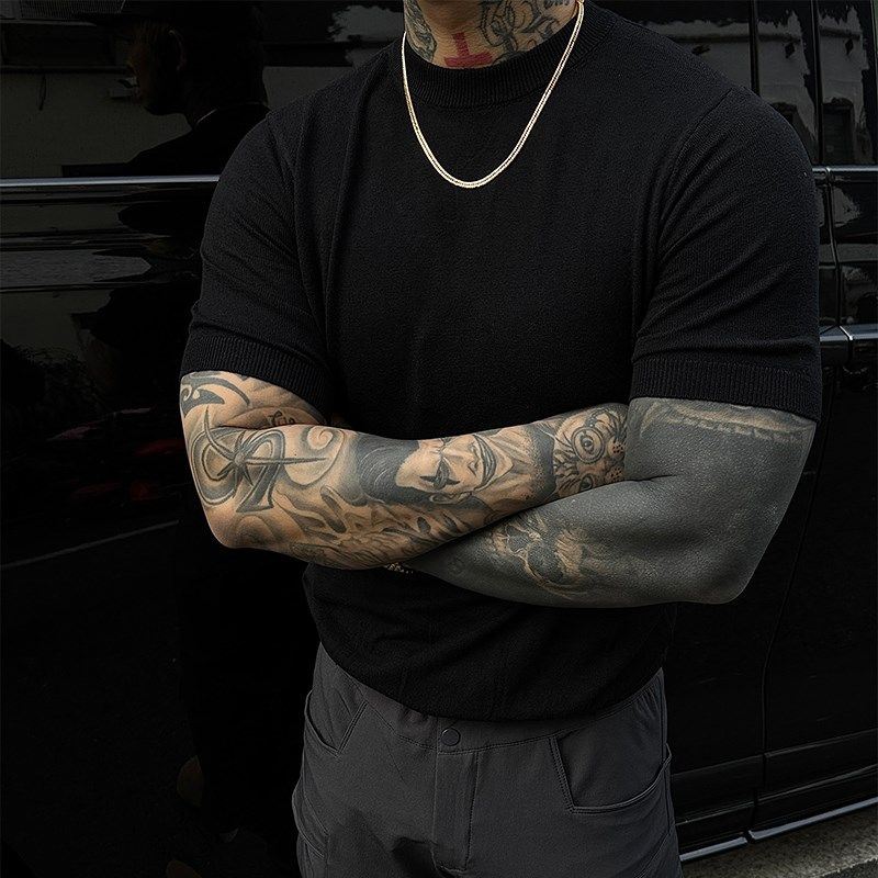 白鹤大大春夏季纯色简约修身打底衫男士正肩百搭短款内搭短袖毛衣