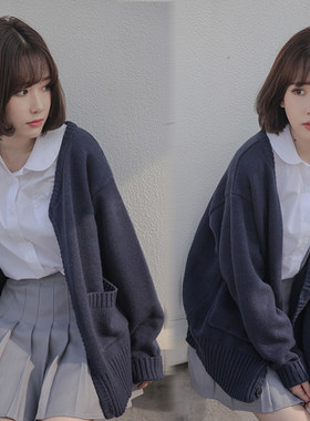 学院风毛衣外套女士2020春秋新款韩版学生宽松百搭慵懒风针织开衫