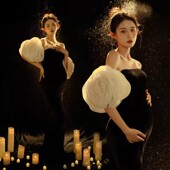 孕妇拍照服装 高定丝绒礼服影楼孕妈咪黑色修身 孕妇照服装 展会新款