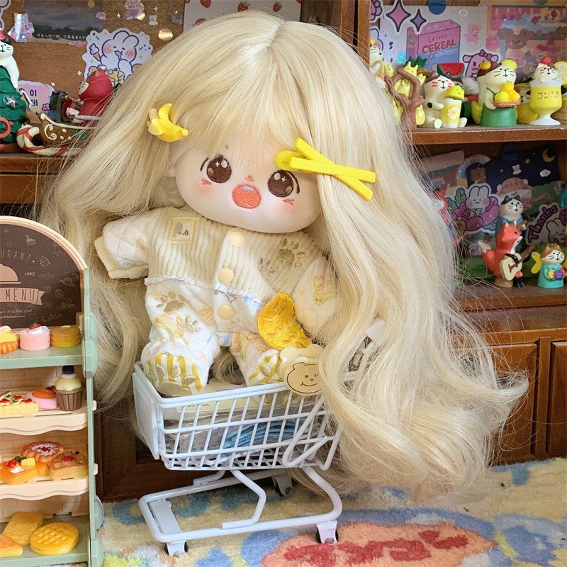 2024新款实拍20cm棉花娃娃娃用假毛金色大波浪长卷发长发装扮假发