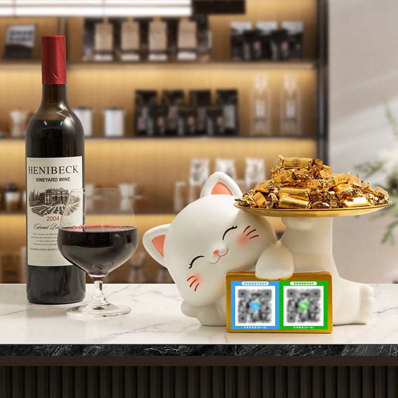 创意摆件招财猫收钱二维码前台收银台摆件酒店吧台新店开业礼物