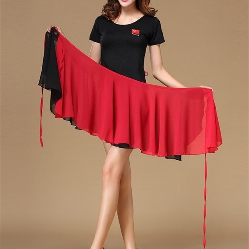 春夏广场舞裙子新款半身裙跳x舞蹈服装腰巾拉丁舞臀巾短裙系带围