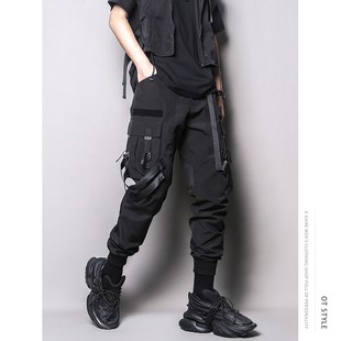 暗黑系潮牌技能战术工装裤喜欢束脚裤哈伦拼接百搭休闲裤九分裤男