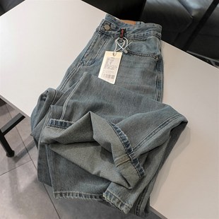 潮 女百搭蓝色直筒拖地长裤 遮肉神裤 高腰宽松显瘦大阔腿牛仔裤