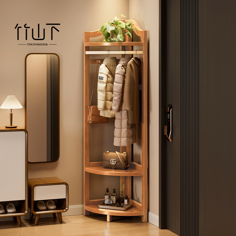 转角衣帽架挂衣架落地卧室家用玄关入户门口小型开放式衣服置物架