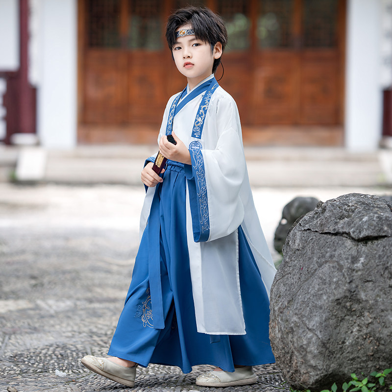 男童汉服2023新款夏季儿童男款帅气国学服唐装男孩古装中国风古风图片