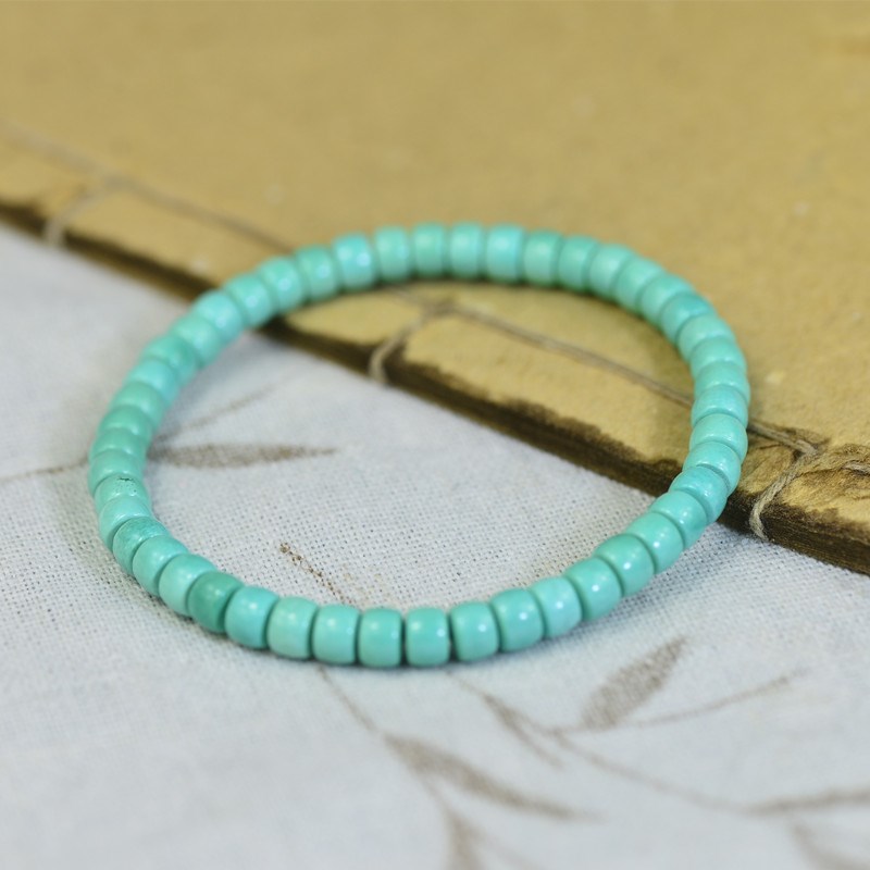 十堰原矿绿松石 直切老型珠手串手链5.5直径男女款归圆手链单圈