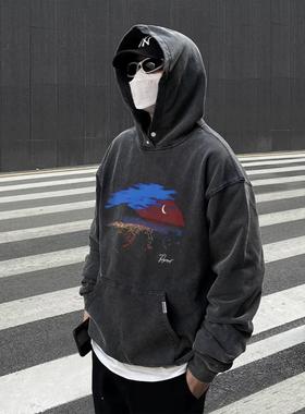 CTST美式NT TRACK夜景水洗卫衣高街美式纯棉美式情侣宽松潮牌帽衫