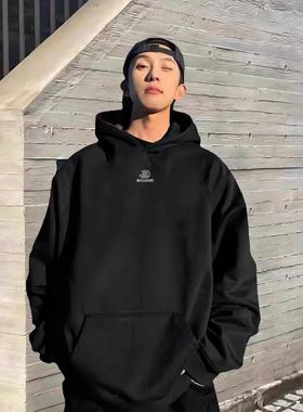 CTST美式WELLMIKI 小众潮牌美式加绒宽松男女情侣印花连帽卫衣