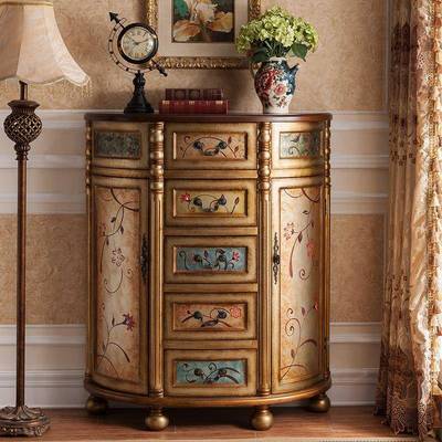 I1美式柜复彩绘三斗五斗柜做古旧实纳木玄关柜轻奢收角边柜墙无品