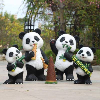 户外庭院花园小区仿真熊猫玻璃钢雕塑幼儿园草坪摆件园林景观装饰