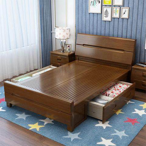 橡9木床1302.米单人床1.35小户型0.小床.5/12.8m气压储物床纯实1