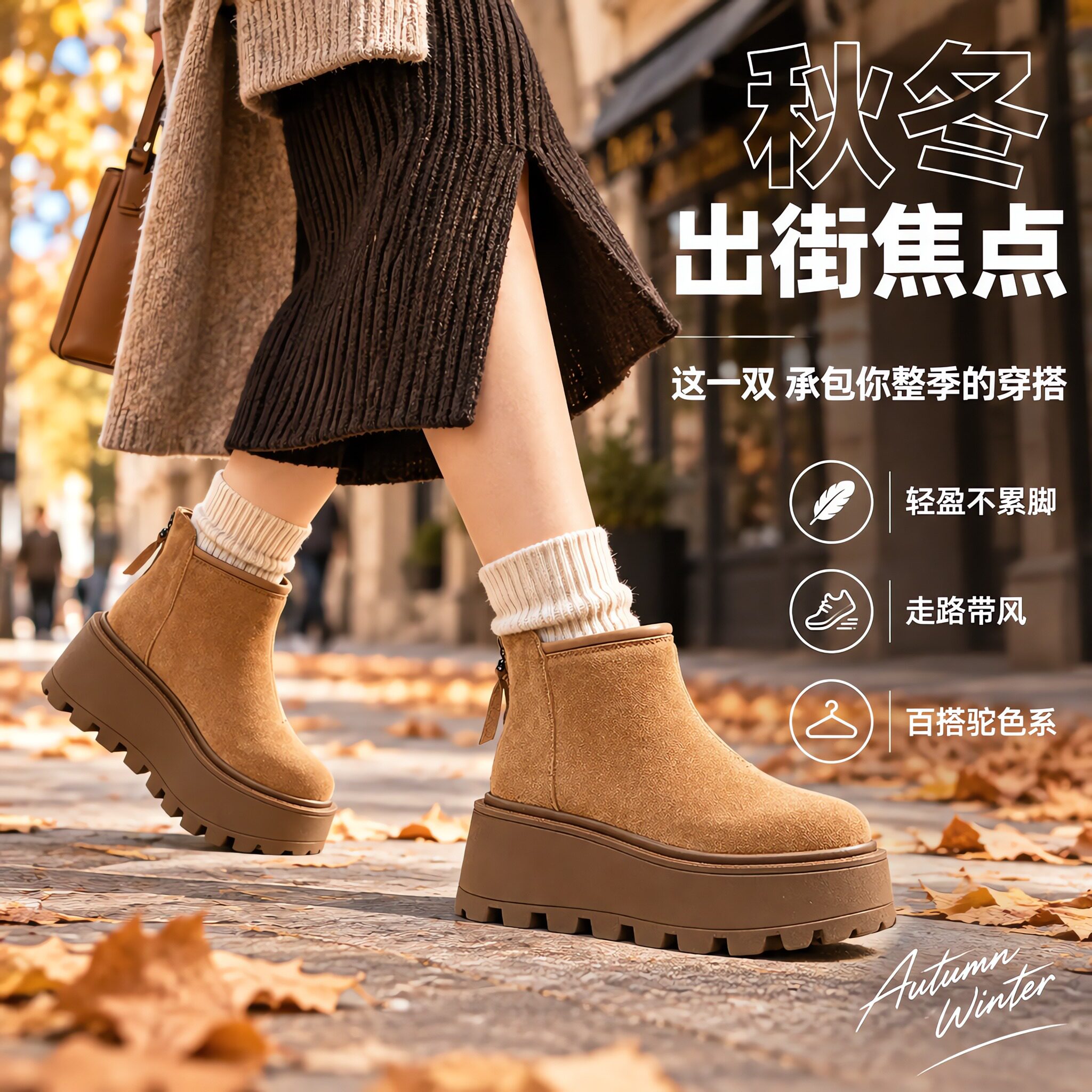 女款厚底厚绒保暖雪地短靴