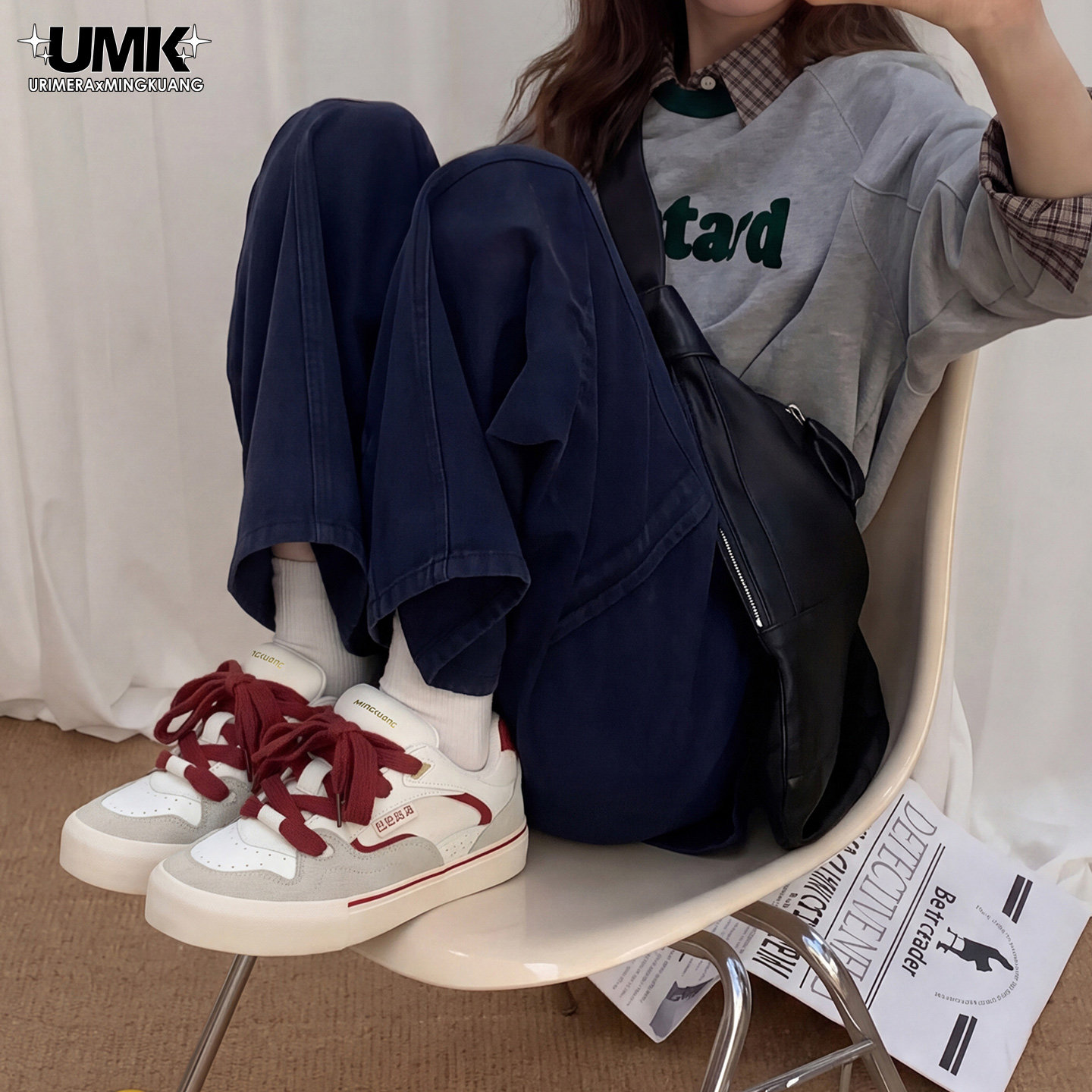 URIMERAxMK街潮复古潮流学院情侣低帮板鞋男女同款米色学院风系带