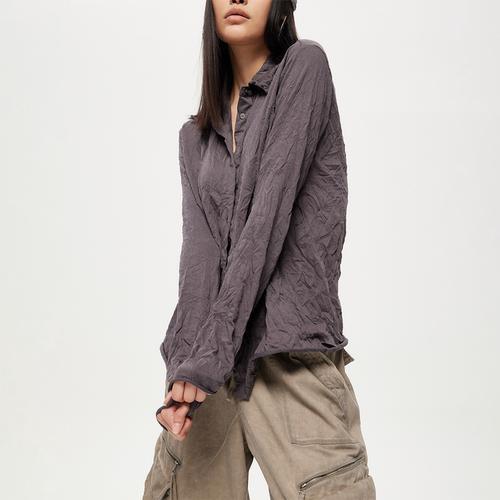 【特价】RURE 褶皱肌理感修身衬衣衬衫夏日轻薄长袖衬衫气质上衣