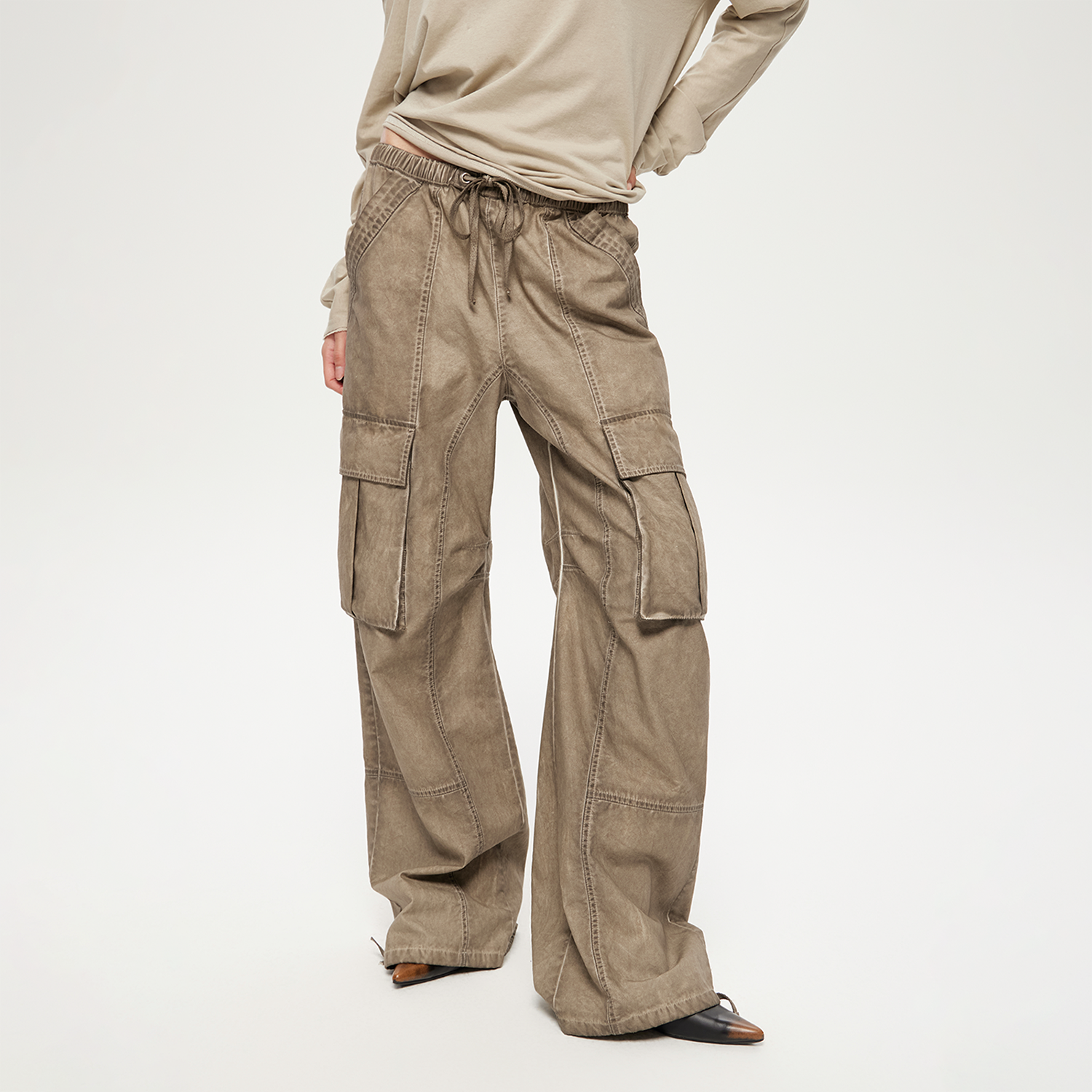 RURE复古水洗立体口袋工装裤长裤