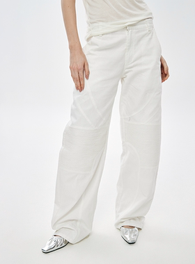 【小包子心 pp同款】RURE洗水做旧机车元素低腰弯刀阔腿裤休闲裤