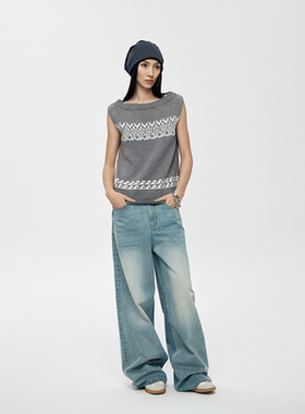 【特价】【黄饱饱 pp 枪枪同款】RURE 费尔岛风猫咪提花毛织背心