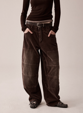 RURE复古灯芯绒工装裤2025新款秋冬流行宽松休闲裤子弯刀裤休闲裤