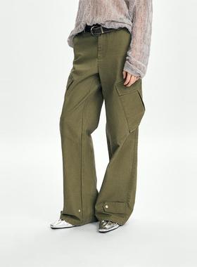 【特价】【鞠婧祎同款】RURE  做旧风格水洗帆布风琴口袋工装裤