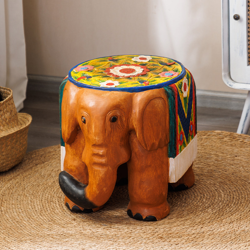 泰国创意大象凳子原木墩子实木矮凳花架子家用客厅动物坐凳换鞋凳