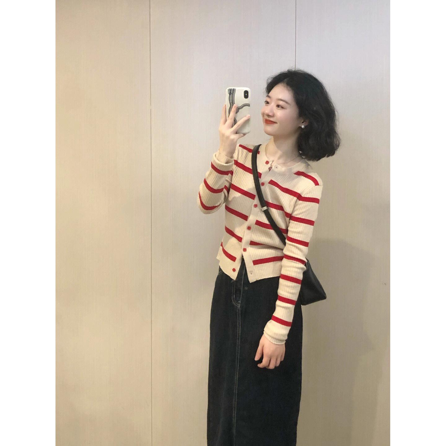 条女纹针344织吊带开衫春秋搭薄款2024年新套款休闲百毛衣上衣两