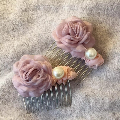 超仙薄纱花朵倒插梳发卡