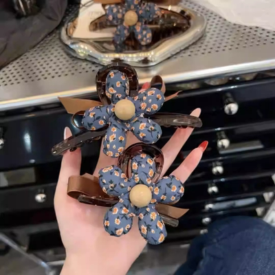 复古高级感碎花花朵蝴蝶结发夹