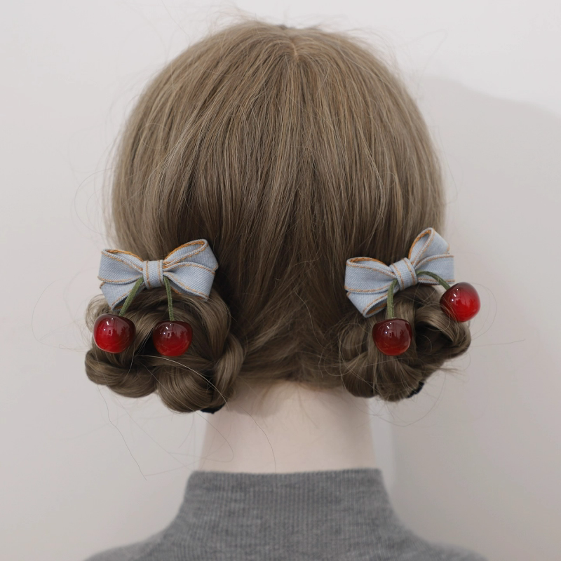 甜美森系头饰复古可爱樱桃蝴蝶结发夹森系鸭嘴夹对夹侧边夹刘海夹