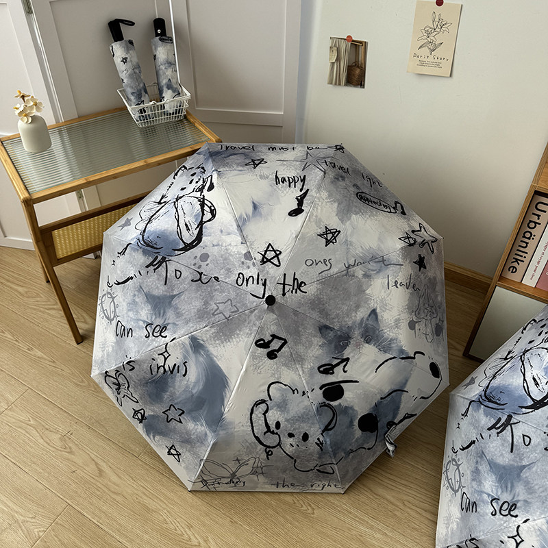 ins朦胧星气猫自动雨伞女折叠晴雨两用结实遮阳晒防紫外线太阳伞